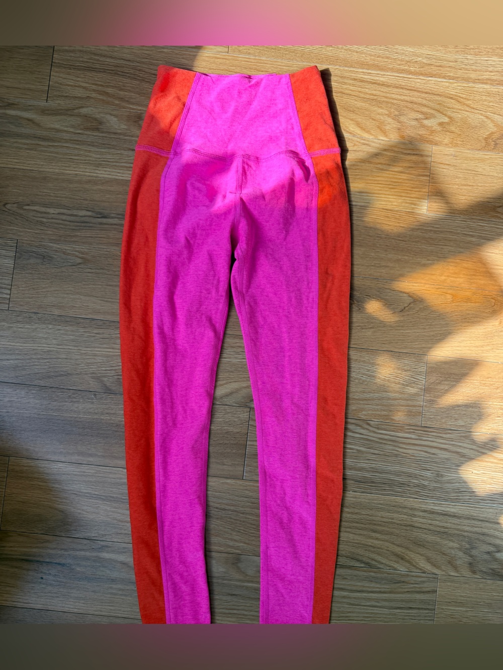 Beyond Yoga Pink and Red Blocked Leggings
